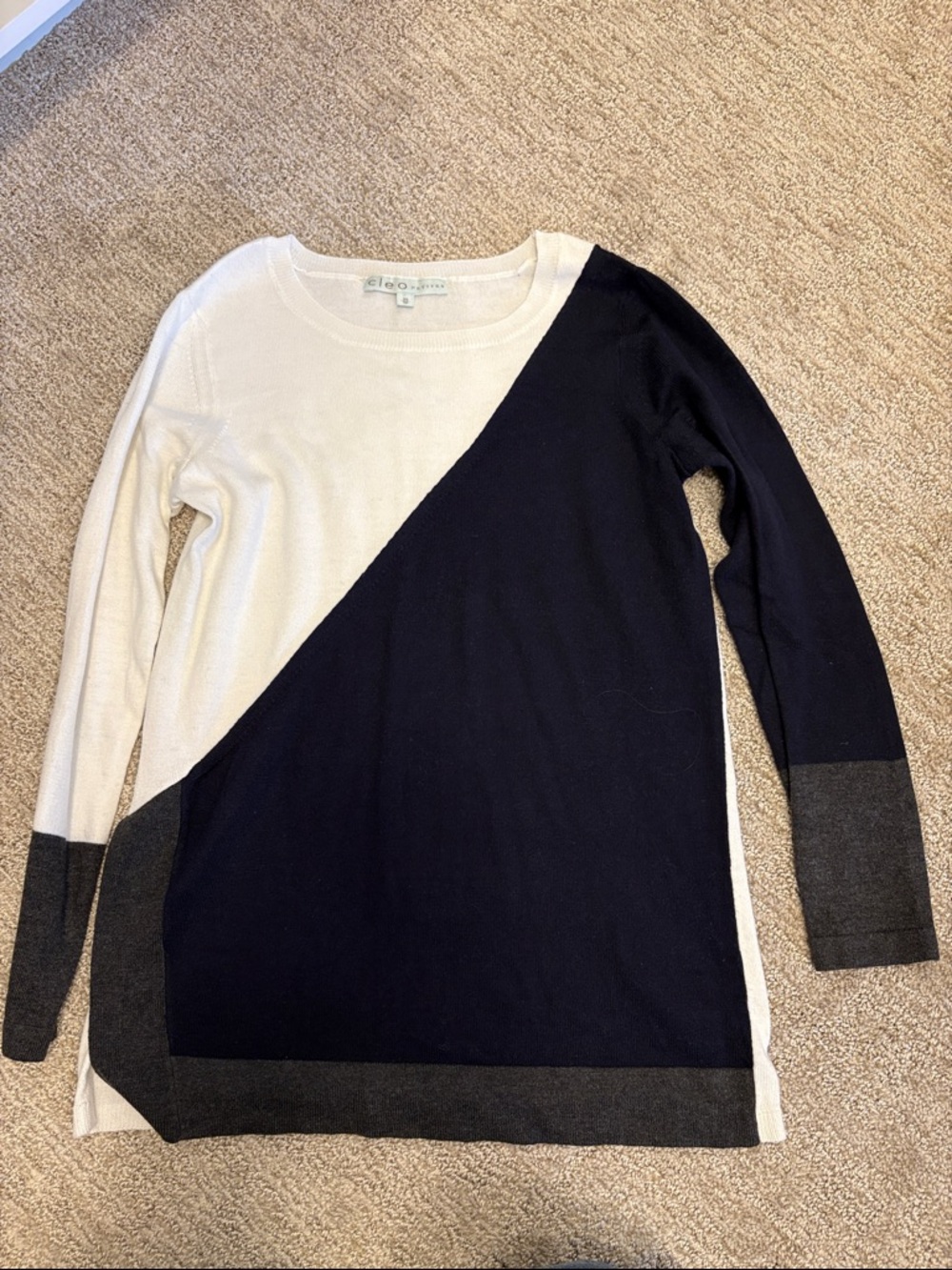 Cleo petites Colorblock Diagonal Tunic Sweater - Navy, Cream & Charcoal
